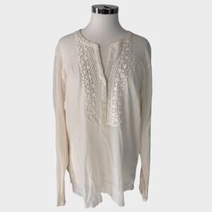 Eddie Bauer White XL Long Sleeve Blpuse 100% Cotton Crnkile 1/2 Button